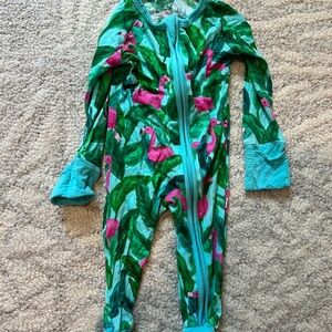 Little Sleepies: Green Flamingo Print Kids One-Piece Pajama